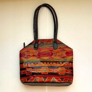 Leather handbag Multi Color Western Aztec Ranch Southwestern Preppy Timeless